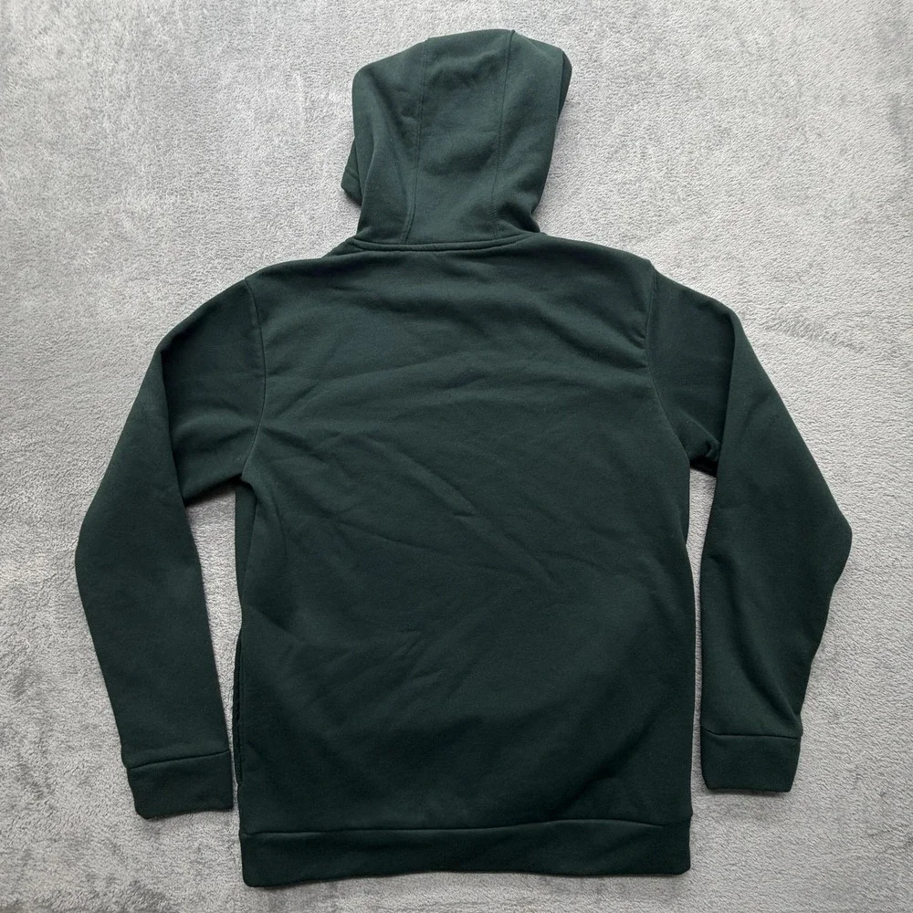 Adidas Hoodie Mens Large Green Fleece Pullover Chest Zip Pocket Logo‎ Sweatshirt
